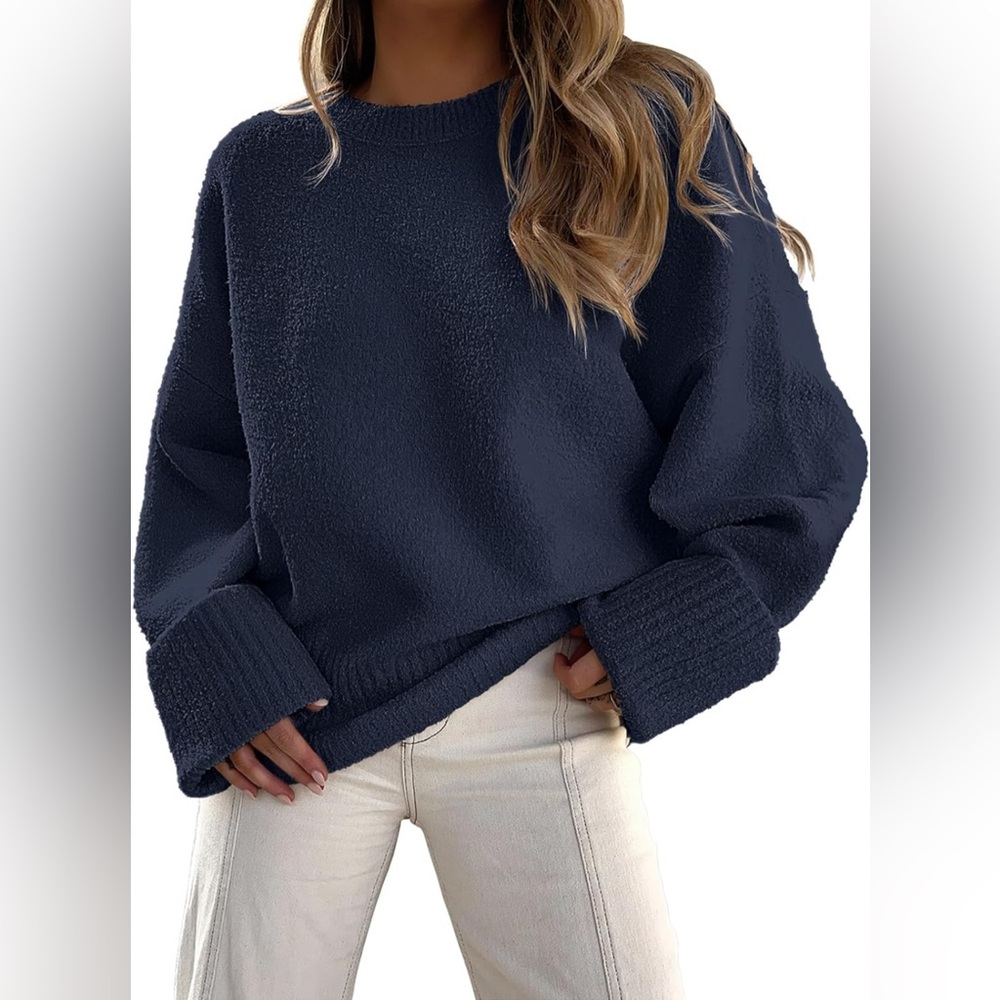 SMALL Prinbara Women's Crewneck Long Sleeve Oversized Fuzzy Knit Chunky …